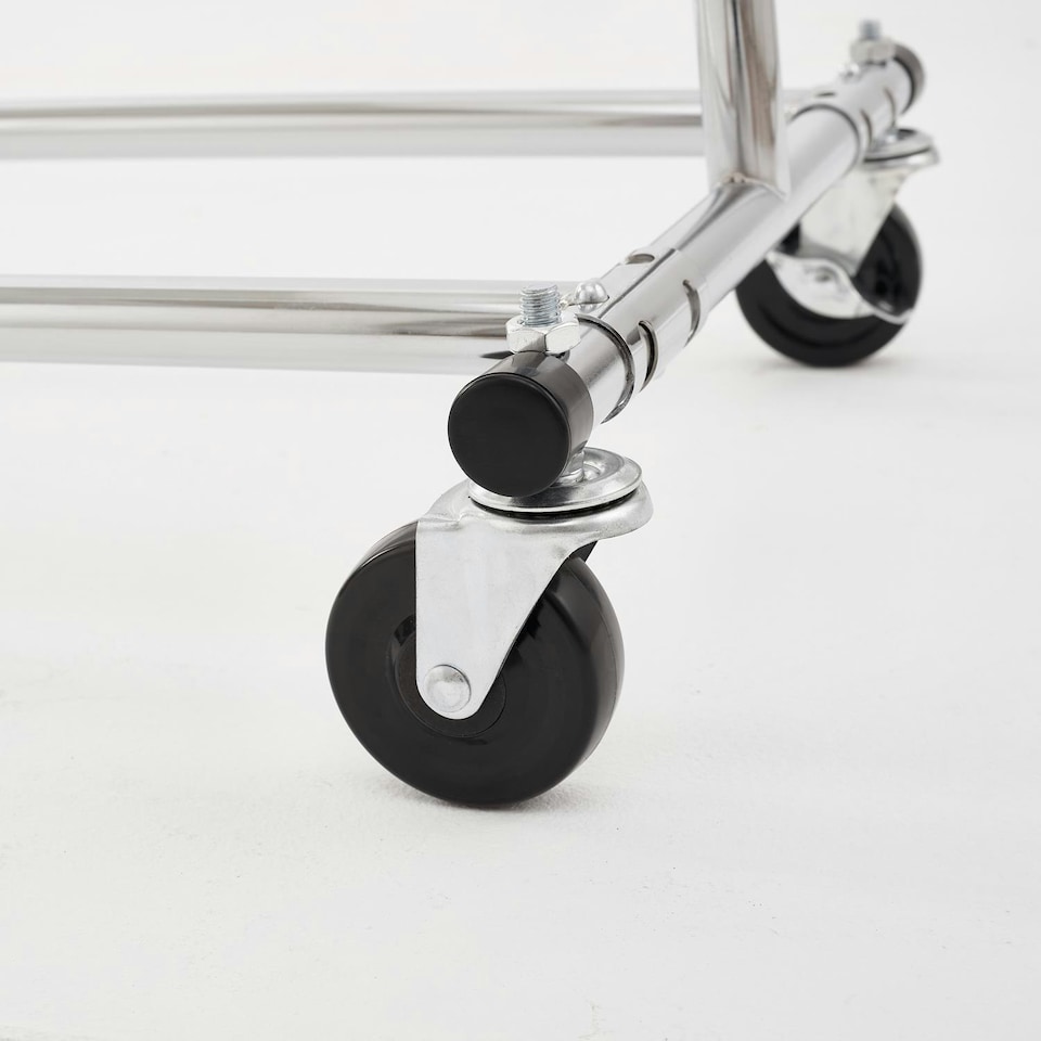 image 1 of Heavy Duty Chrome Clothes Rail Adjustable Width Height with Shelf Locking Wheels Chrome | One Size