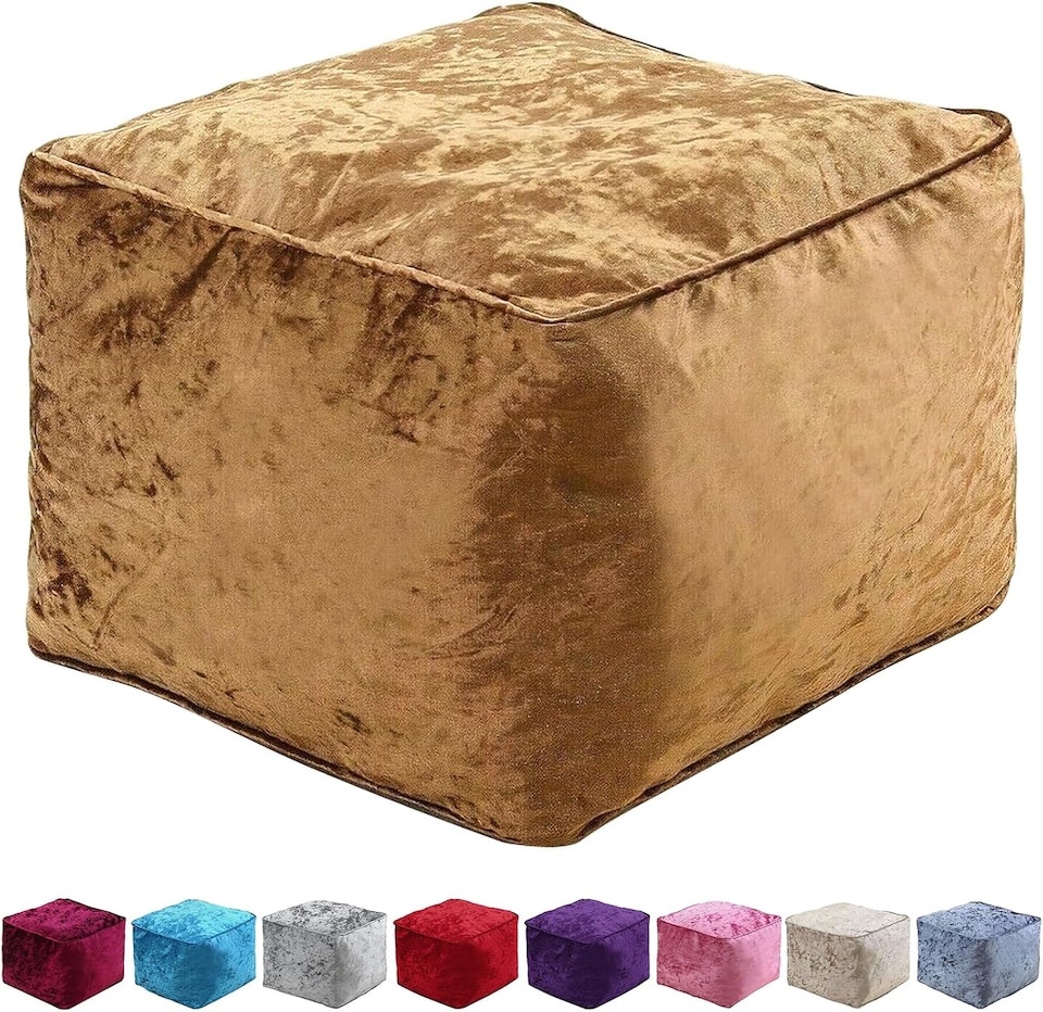 image 1 of Brown Crushed Velvet Bean Bag Pouffe Foot Rest