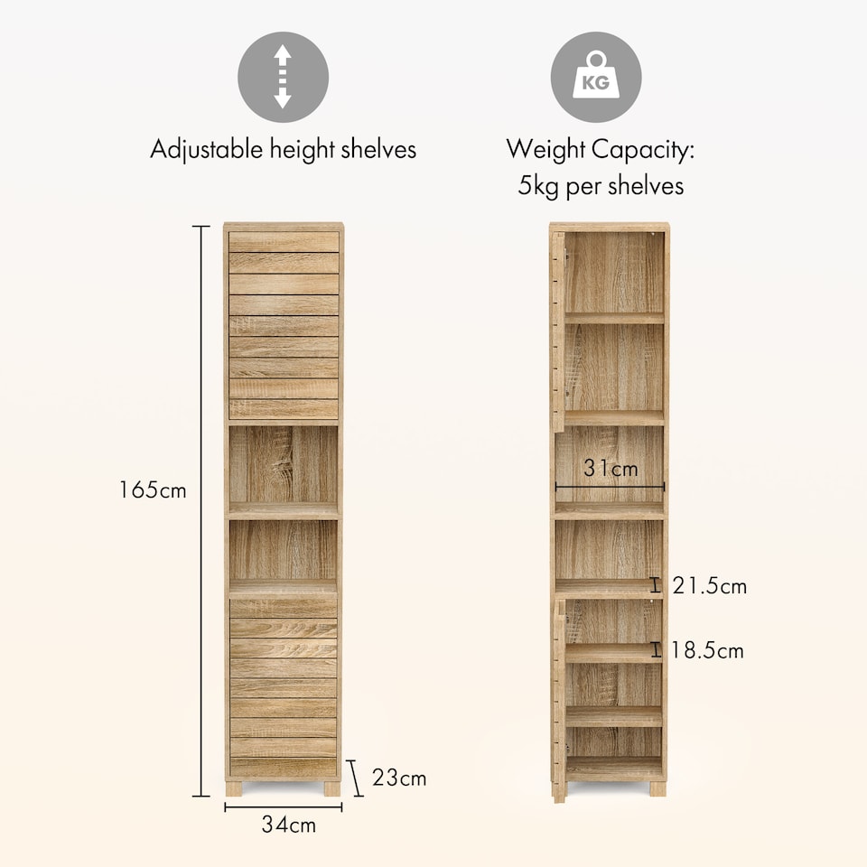 image 1 of VonHaus Chester Tall Bathroom Cabinet in Oak Effect