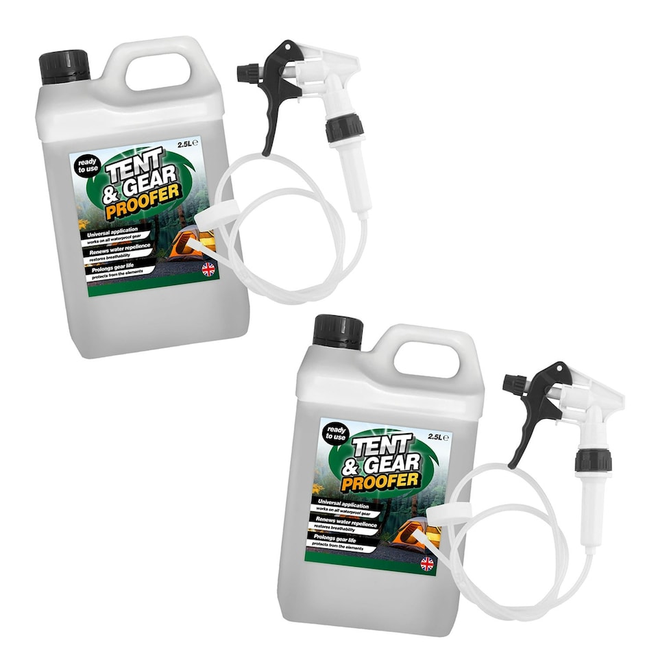 image 1 of 2 x 2.5L Tent & Gear Proofer Spray Set Ideal For Protecting Tents Complete With Long Hose Trigger