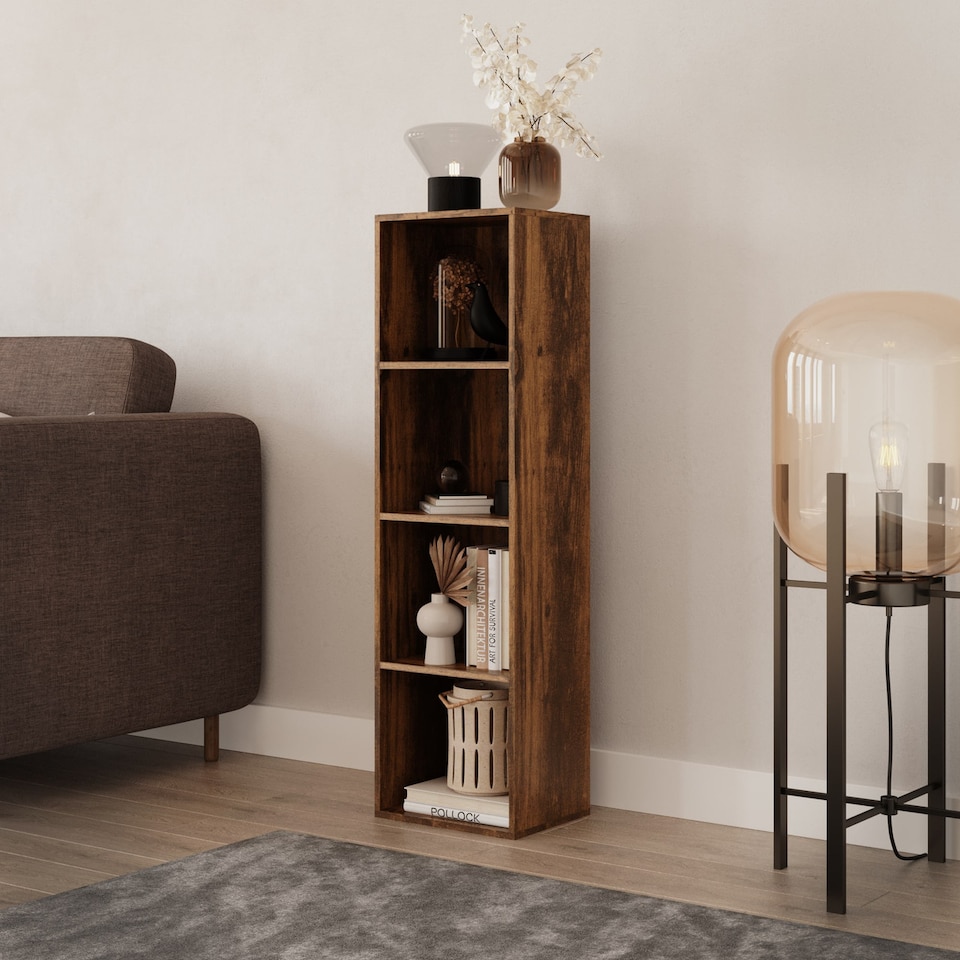 image 1 of Wooden Bookcase Shelving Display Storage Shelf Unit Wood Shelves | Multi | Rustic Brown - 4 Shelf | 1