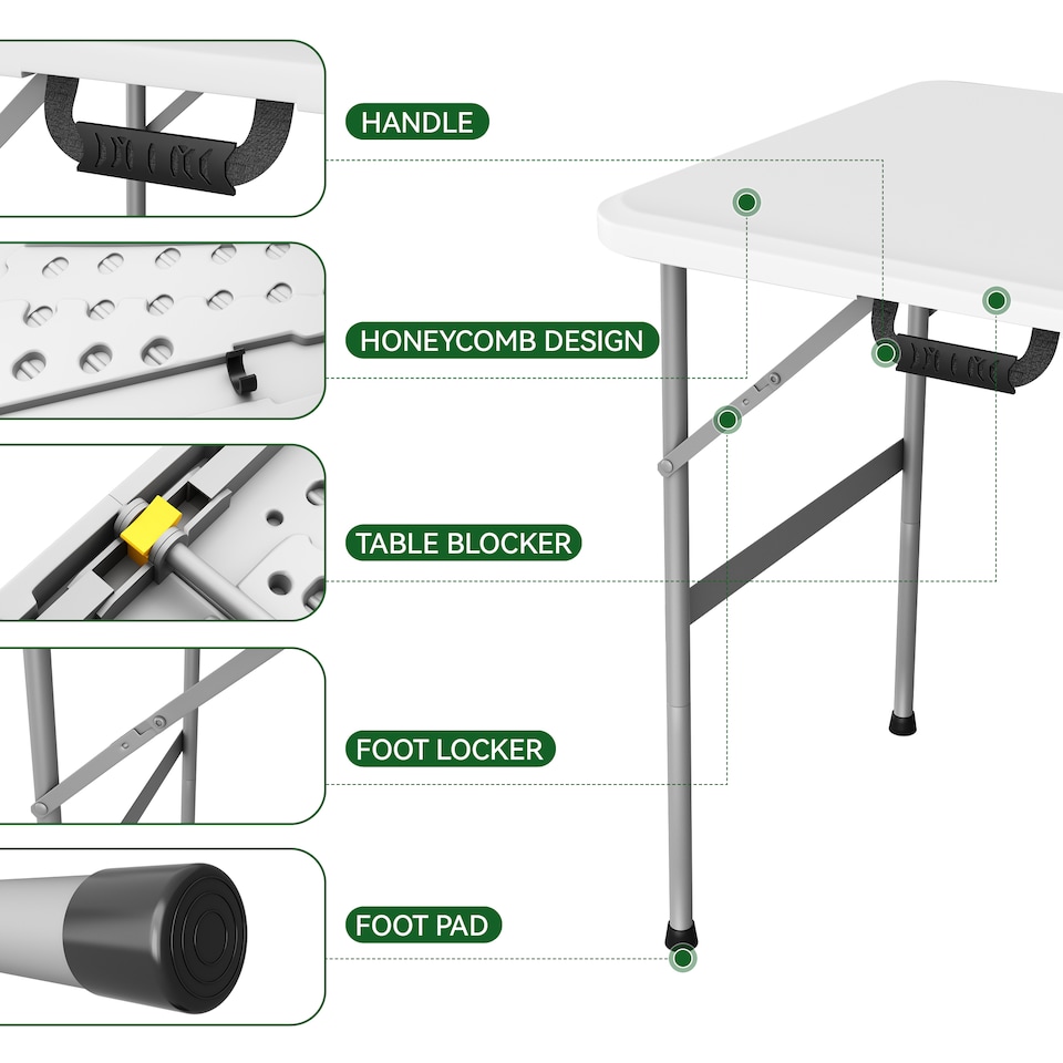 image 1 of 4ft Folding Table heavy duty Outdoor and Indoor use Garden Camping Event Table  White | White | White