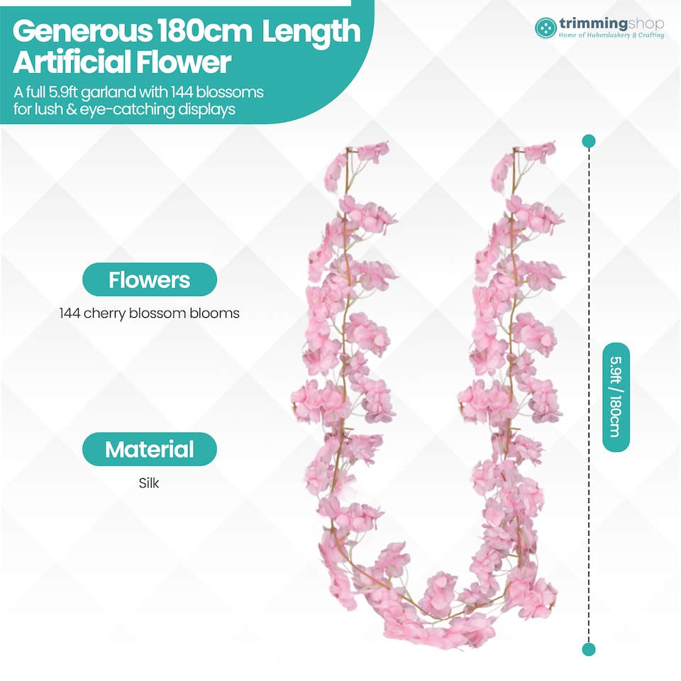 image 1 of 180cm Cherry Blossom Flower Garland, 144 Blooms with No Wire Hanging Flowers