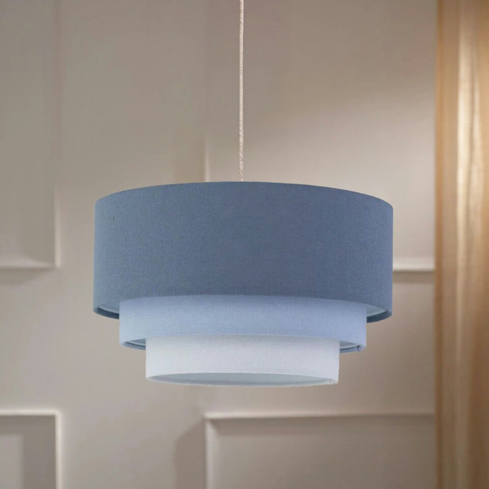 image 1 of Gabi - Blue Ombre Linen 3 Tier Ceiling Light Shade Blue