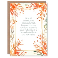 Behold Stand at Door and Knock Orange Floral Bible Christian Birthday Card
