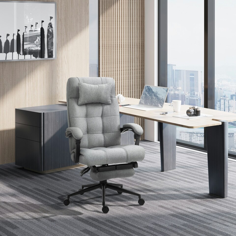 image 1 of Vinsetto Ergonomic Office Chair Adjustable Height w/ Wheels Footrest Light Grey