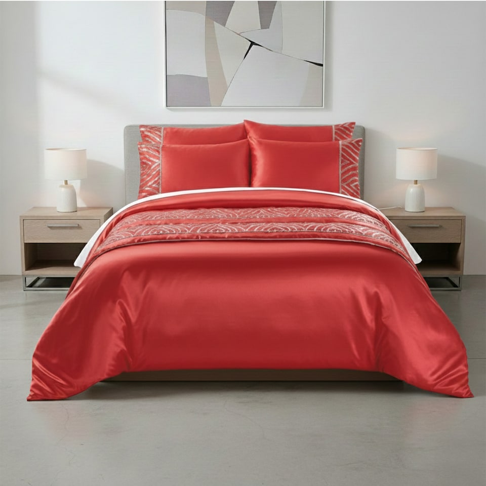 image 1 of Shimmer Duvet Cover Set Luxury Bedding with Elegant Metallic Finish | Red | One Size