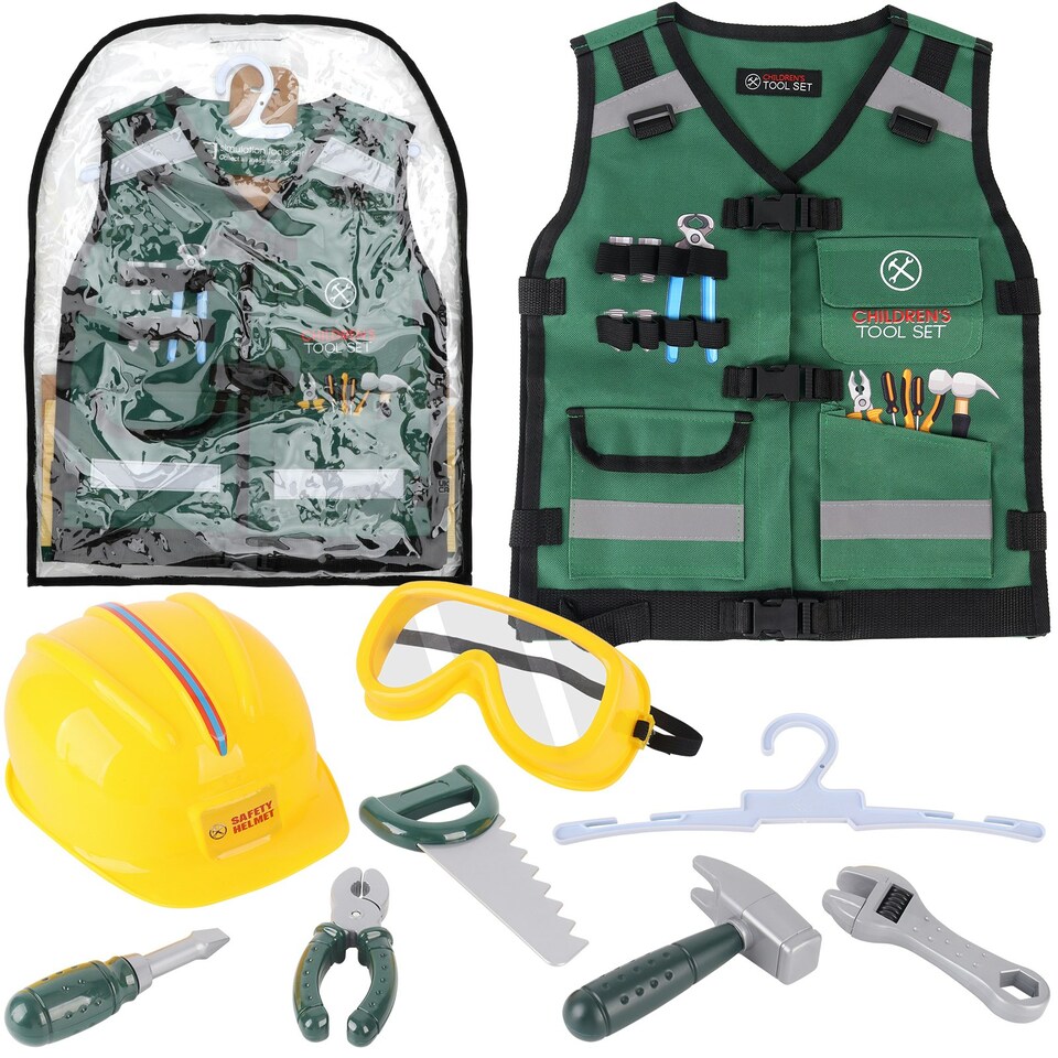image 1 of Construction Role Play Costume Realistic Builder Vest Costume Set