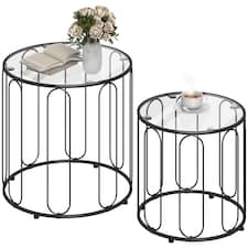 HOMCOM Coffee Table Set of 2, Nest of Tables with Metal Frame, Black | Black | Black