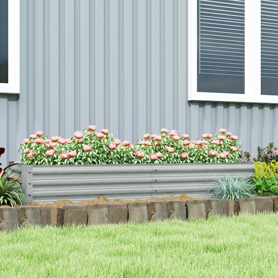 image 1 of Outsunny Galvanised Raised Garden Bed, 180x90x30cm Raised Bed, Silver 
