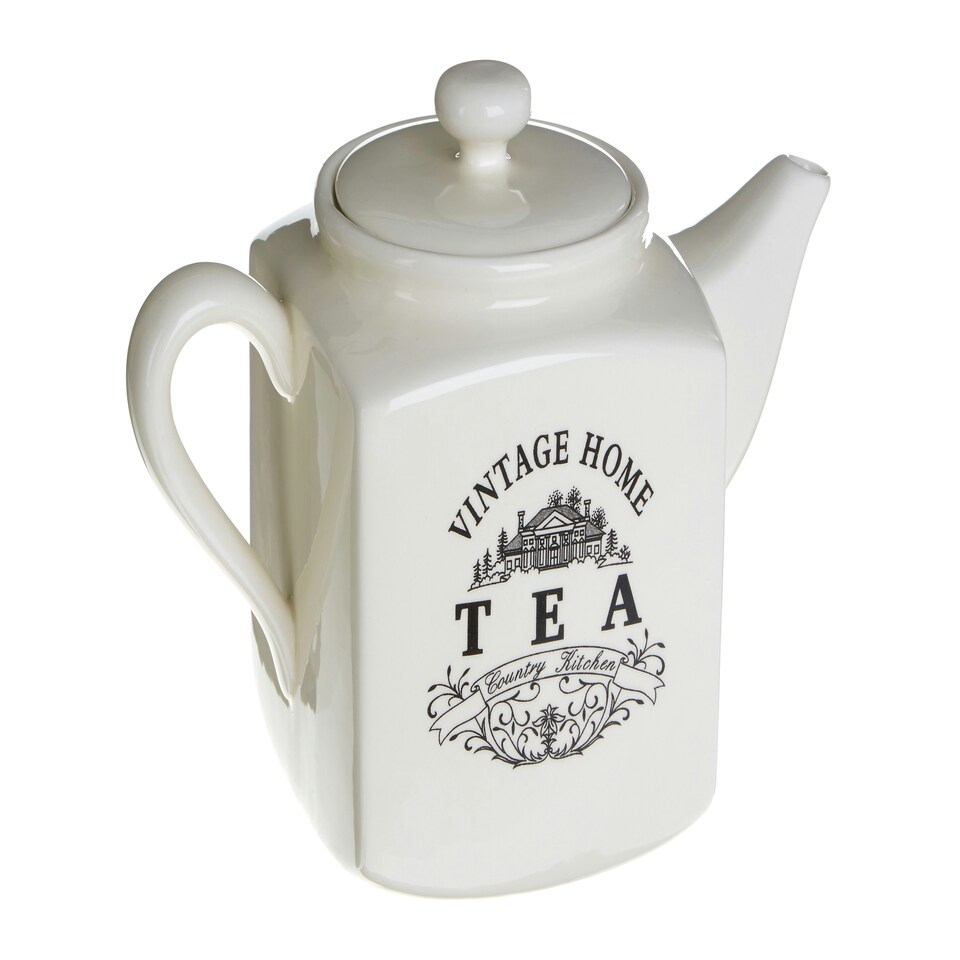 image 1 of Interiors By Premier Stylish Vintage Home Big Cream Square Teapot, Vintage Design Cream Teapot, Sleek Modern Design Teapot