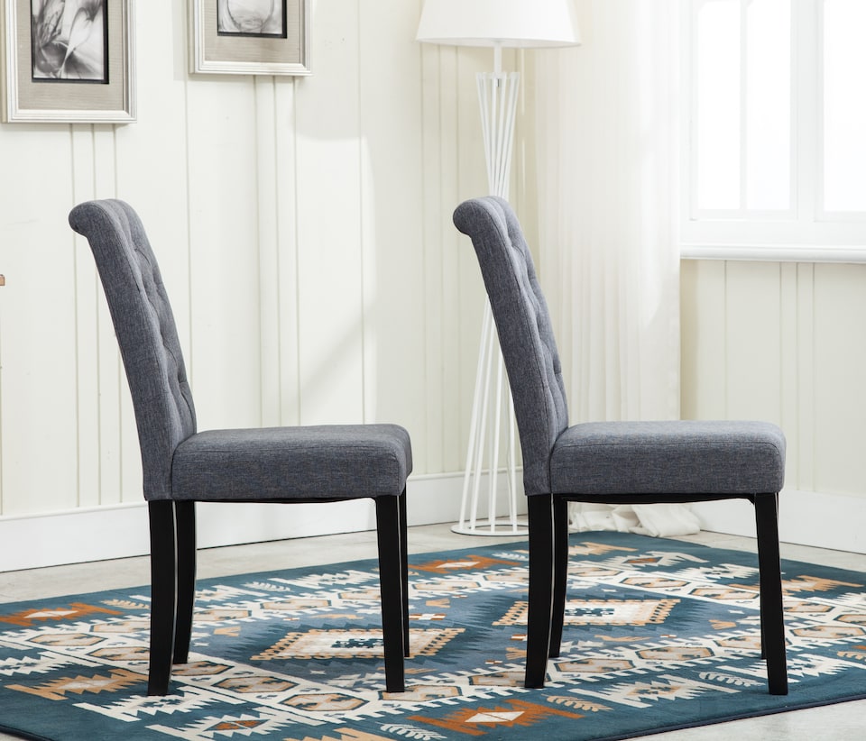 image 1 of Set of 2 Tufted Button Back Fabric Dining Chairs Grey by MCC Direct
