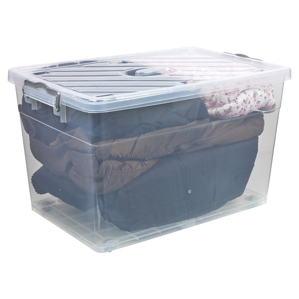 image 1 of URBNLIVING Clear Plastic Storage Box With Lid | Clear | 70 Litre - 2 Boxes