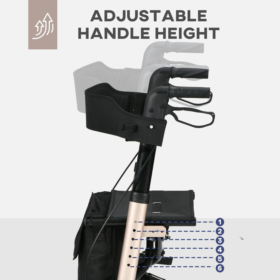 image 1 of HOMCOM 4 Wheel Rollator Walker, Adjustable Mobility Walker with Bag,Gold Tone