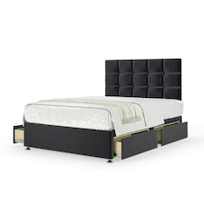 Graphite Plush Velvet 4 Drawer Divan Base and Pearl Headboard Small Double