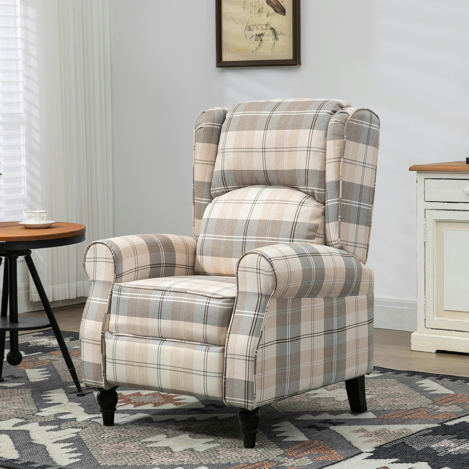 image 1 of HOMCOM Recliner Chair for Living Room Wingback Chair with Padded Armrest Khaki