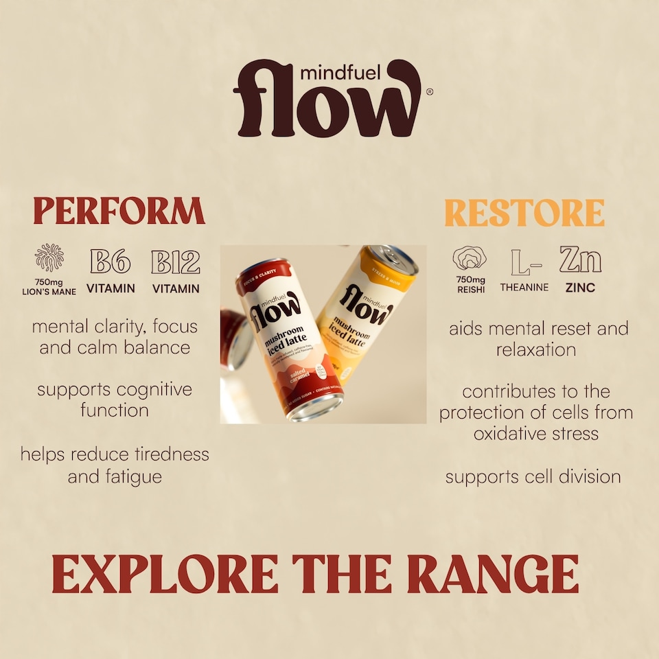 image 1 of Mindfuel Flow Perform - Lion's Mane Oat Latte Salted Caramel 12 x 250ml