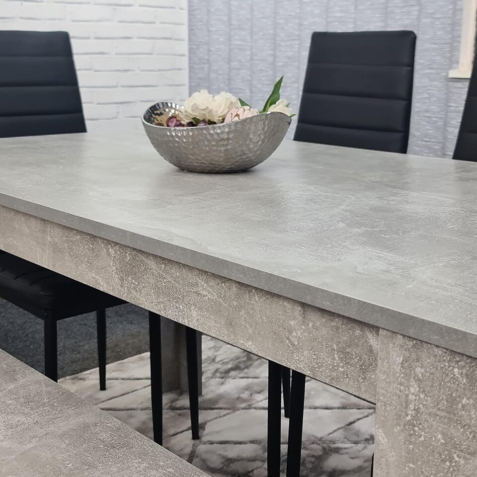 image 1 of Modern Grey Dining Table Set with 4 Black Chairs And Bench Dining Room Furniture Set | Black | One Size | 6