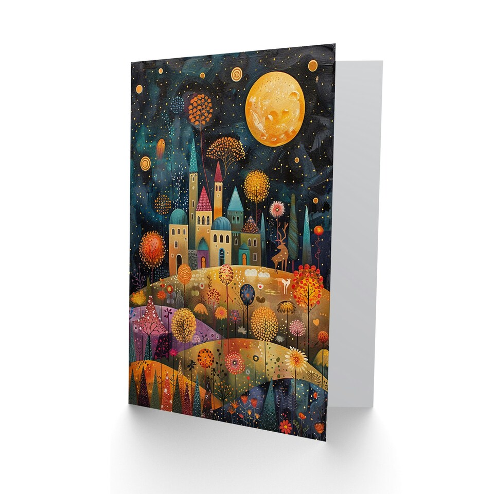 image 1 of Hilltop City Stars Full Moon Colourful Folk Her Birthday Card