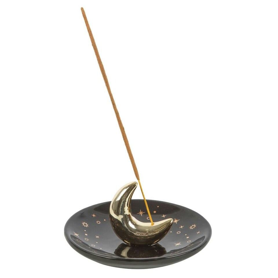Gold Crescent Moon Incense Stick Holder - Ceramic
