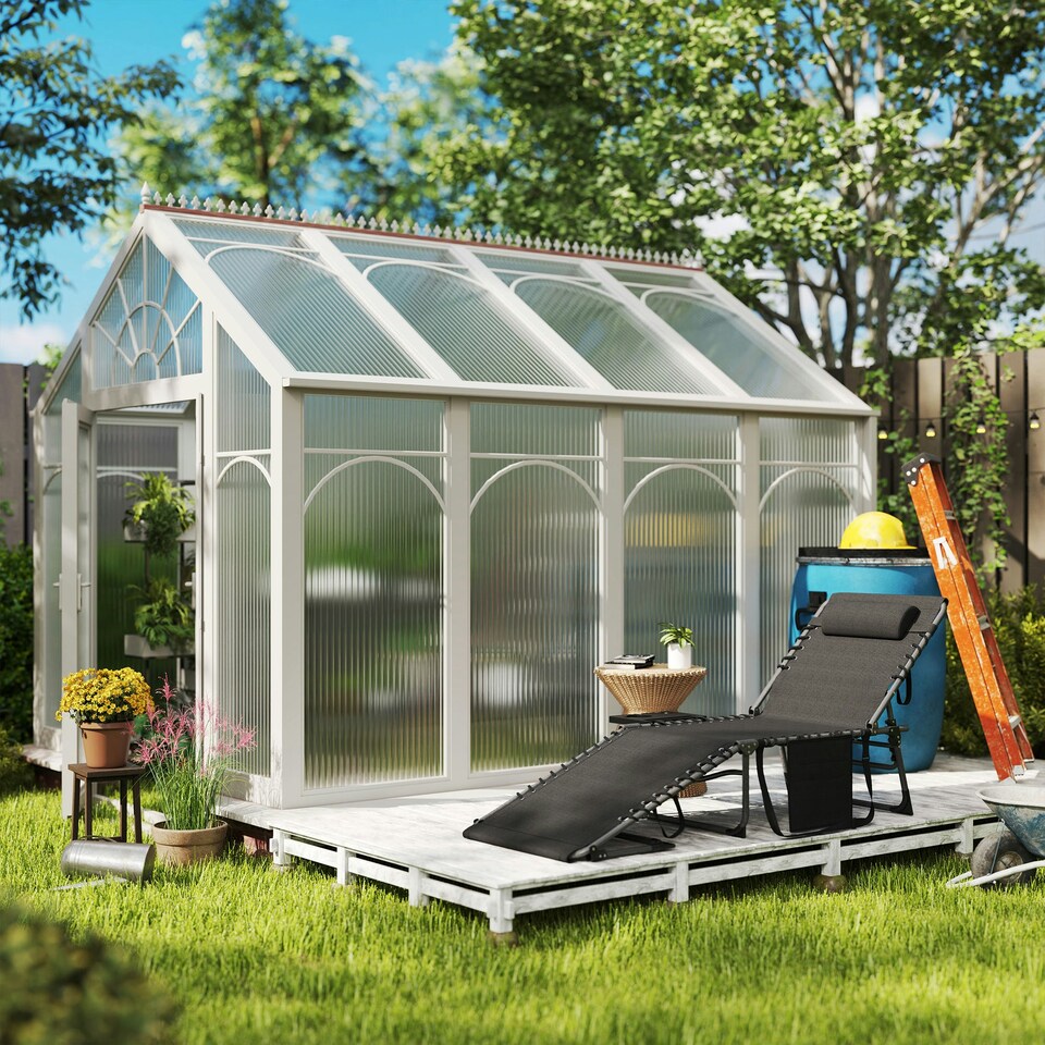 image 1 of Outsunny Folding Sun Lounger with 5-Level Reclining Back, Side Table