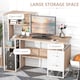 image 5 of HOMCOM Computer Desk with Drawers and Bookshelf, Writing Desk for Home Office with Storage Shelves, Study Workstation, Oak