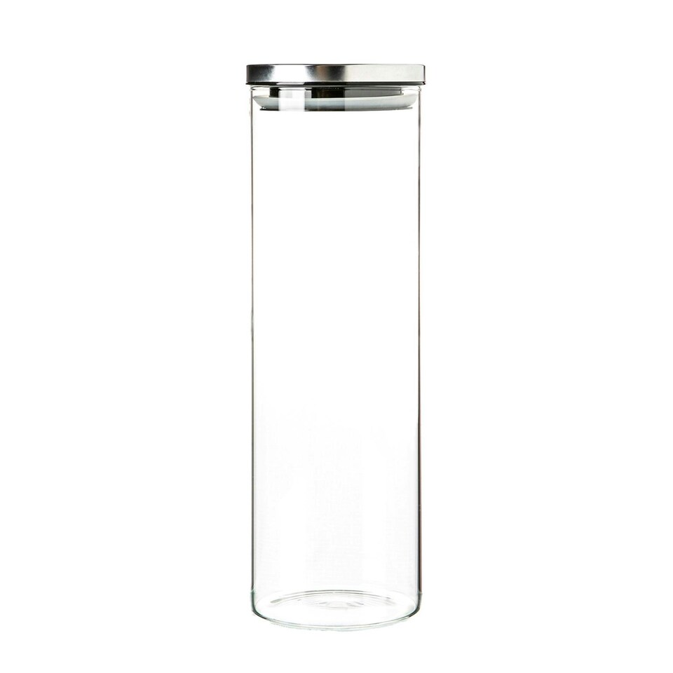 image 1 of Argon Tableware Glass Storage Jars with Metal Lids - 2 Litre - Silver - Pack of 3
