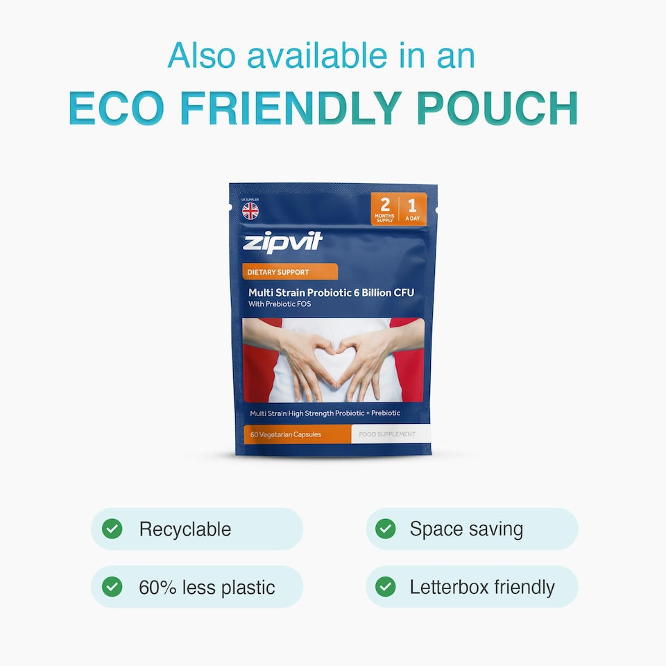 image 1 of Zipvit Multi-Strain Probiotic – 6 Billion CFU & Prebiotic, 60 Vegetarian Capsules, 2-Month Supply