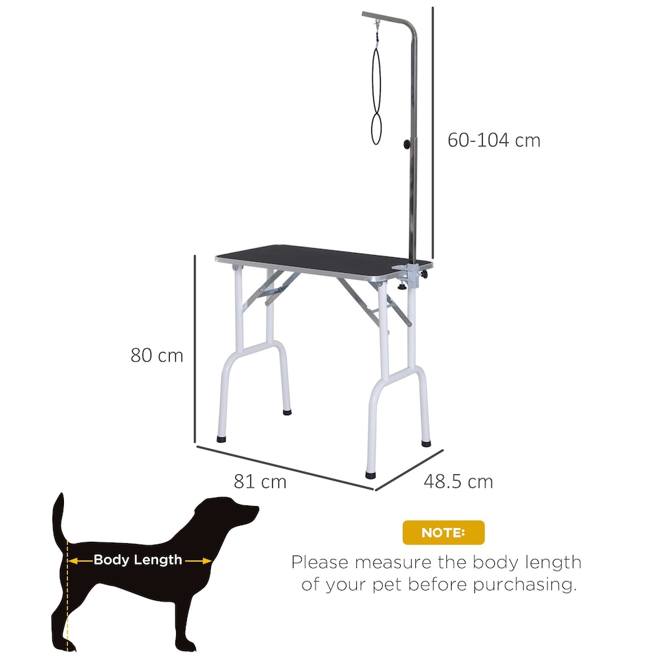 image 1 of PawHut Foldable Dog Grooming Table Adjustable Arm for Small Dogs 81x49x80 cm