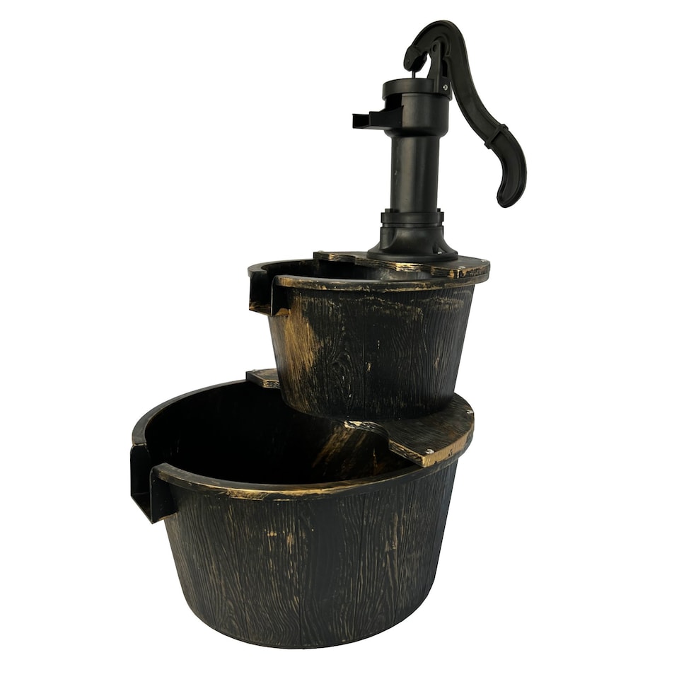 image 1 of 2 Tier Cascading Barrel Garden Water Pump Fountain Feature