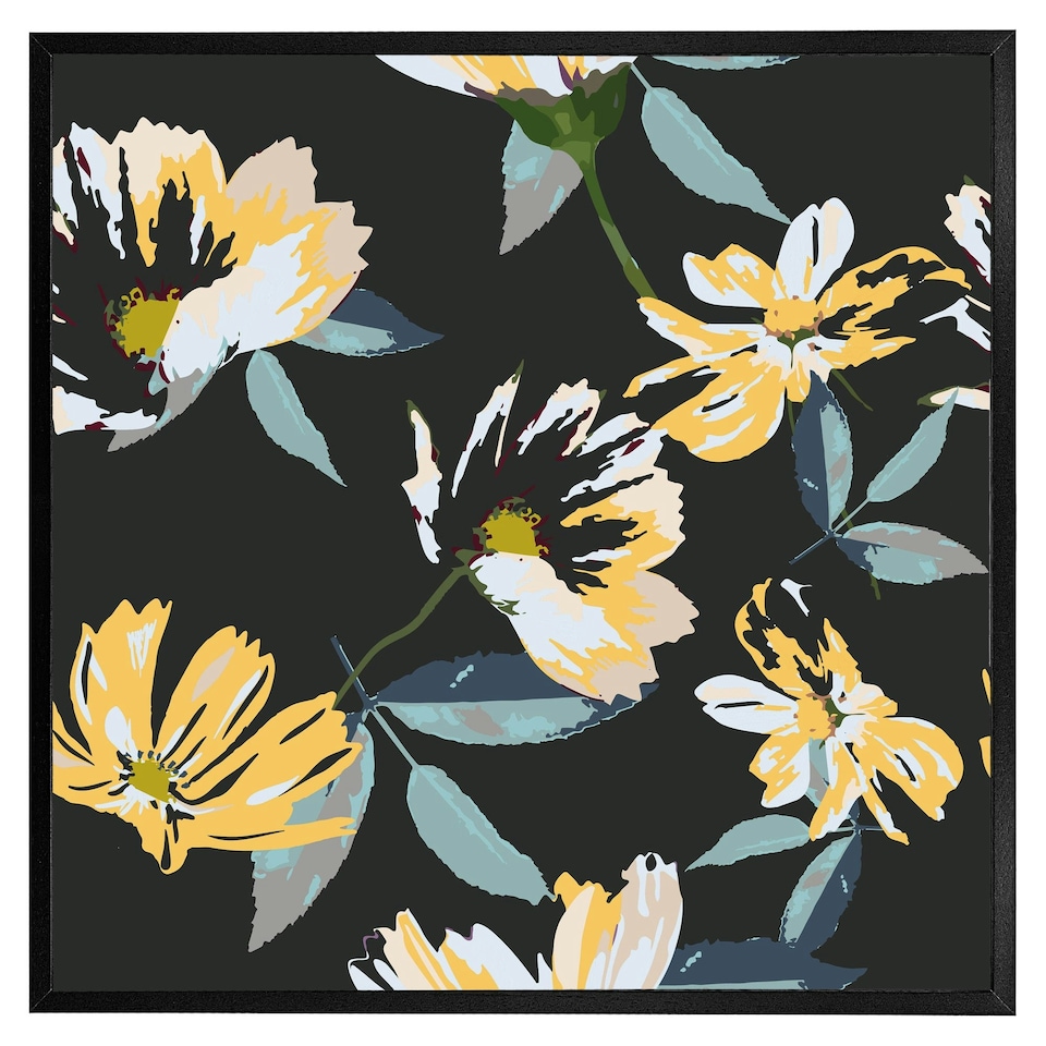 image 1 of Yellow flowers on green (Picutre Frame) Brown | XL