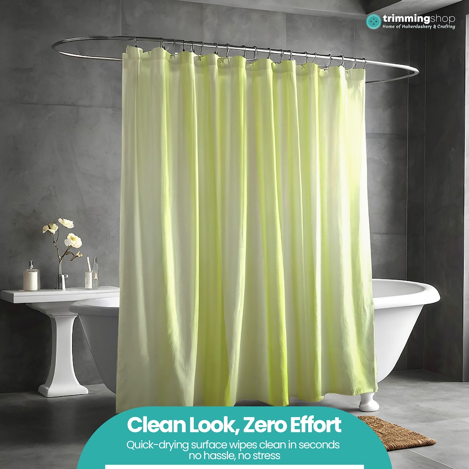 image 1 of PEVA Plain Mould & Mildew Resistant Shower Curtain with 12 Hooks - 180x180cm