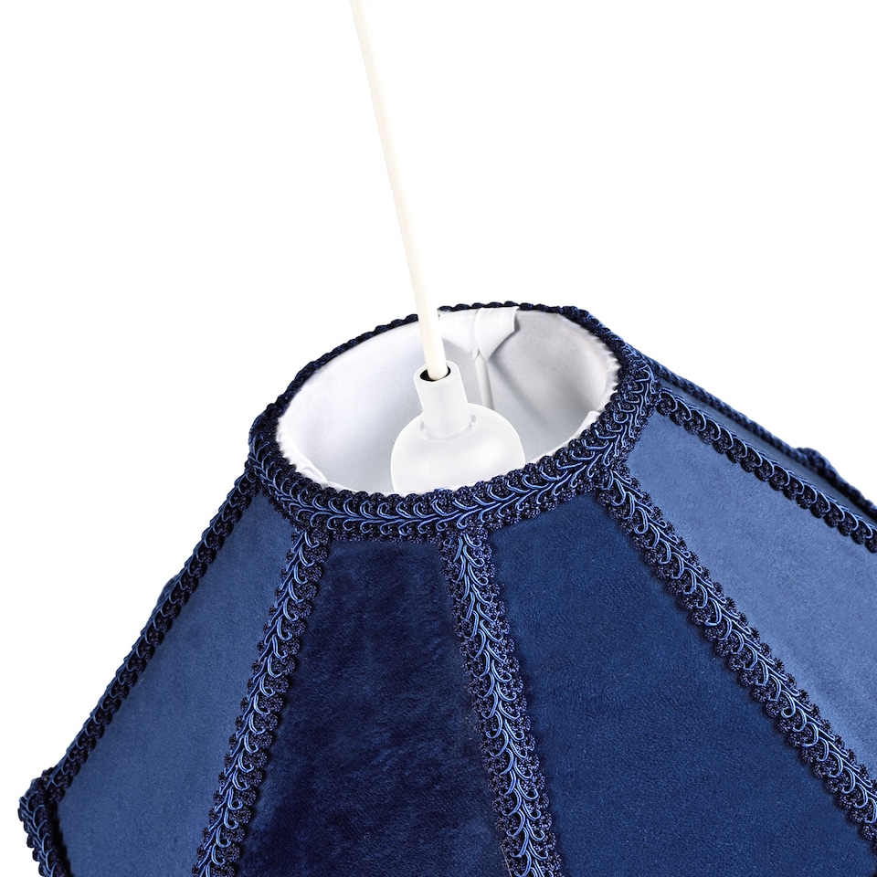 image 1 of Traditional Victorian Empire Lampshade in Midnight Blue Velvet with Tassels | Blue