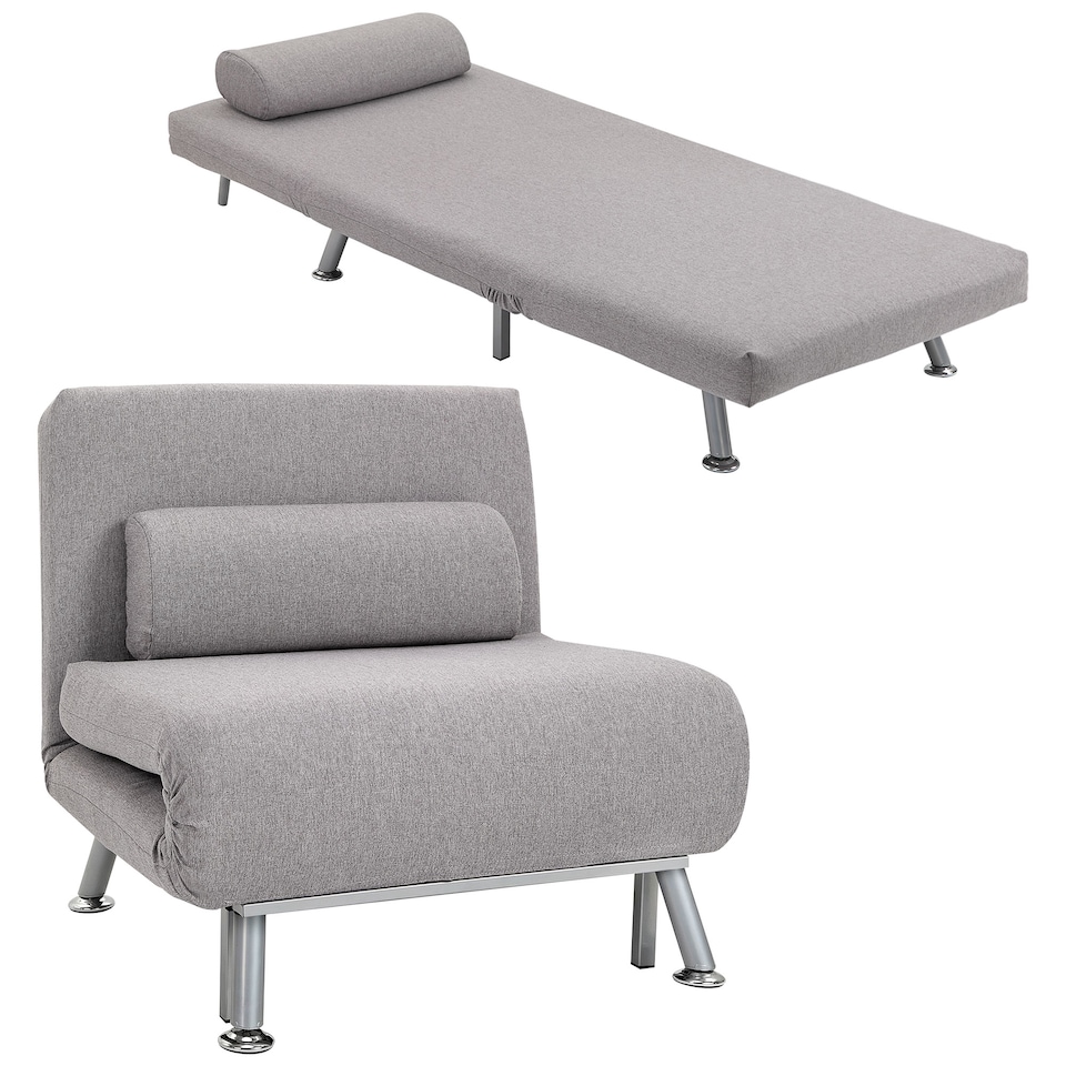 image 1 of HOMCOM Folding 5 Position Convertible Sleeper Chair Sofa Bed Grey Silver