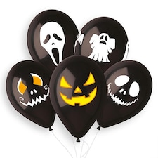 Halloween Faces Black Latex Balloons 33cm / 13 in - Pack of 6