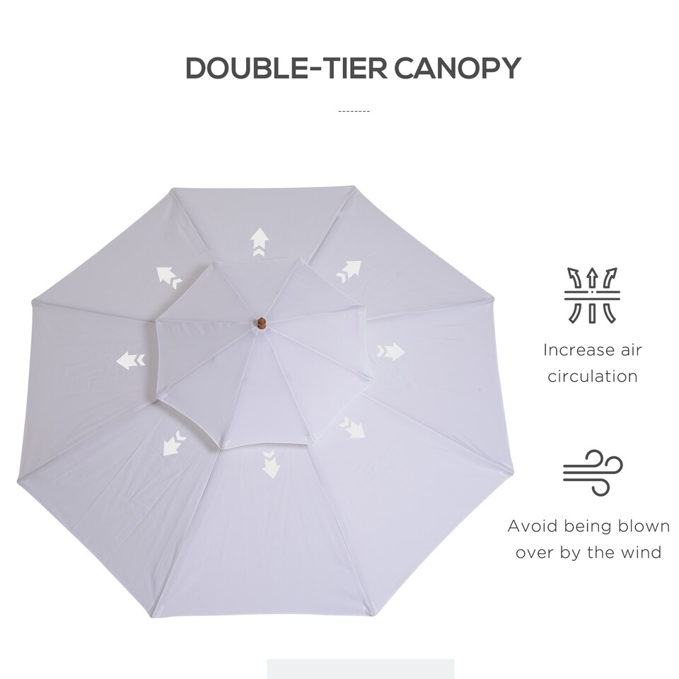 image 1 of Outsunny 2.7 m Garden Parasol Umbrella, Double Tier Garden Umbrellas Outdoor Sun Umbrella Sunshade Bamboo Ribs, White