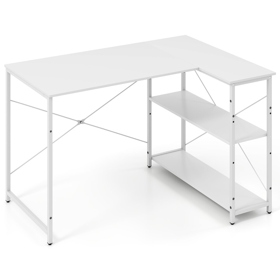 image 1 of COSTWAY L-shaped Computer Desk Reversible Corner Desk White