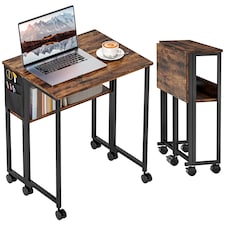HOMCOM Folding Desk with Storage Shelf and Bag, 63 cm Foldable Computer Desk for Small Spaces, Space Saving Writing Table on Wheels for Home Office, Bedroom, Easy Assembly, Rustic Brown | Brown