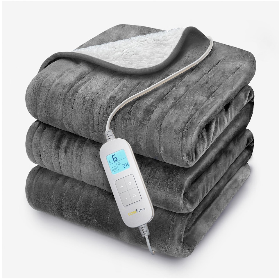 image 1 of Cosi Home Double Fleece & Sherpa Electric Heated Throw - Grey