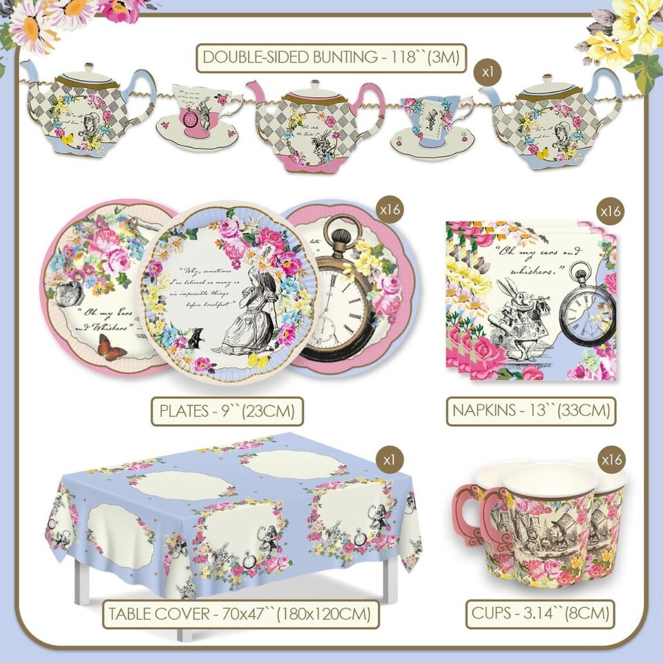 image 1 of Talking Tables Alice Wonderland Tea Party Tableware Set - 16 Pack