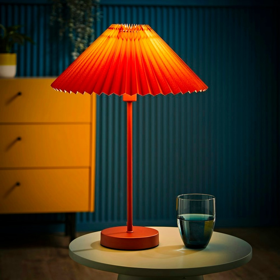 image 1 of ValueLights Akira Burnt Orange Pleated Shade Side Table Lamp with LED Bulb