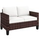 image 1 of Outsunny 2 Seater Rattan Sofa with Cushions, Wicker Garden Loveseat with Armrests, Outdoor Garden Sofa Couch with Steel Frame for Balcony, Porch, Brown