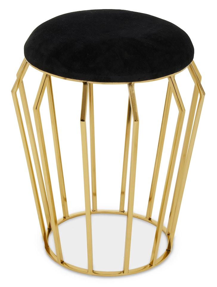 image 1 of Orsina Black Velvet and Gold Finish Frame Stool, Airy Design Contemporary Ottoman with Velvet Seat, Ottoman