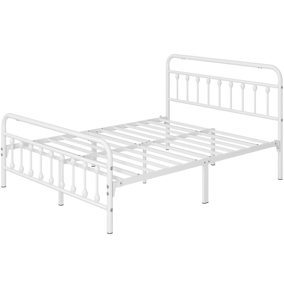 image 1 of Yaheetech 5ft King Vintage Iron Platform Bed with High Headboard White