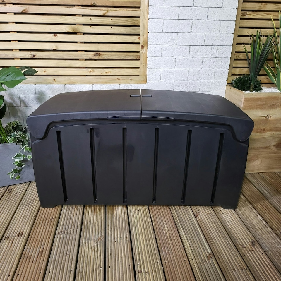 image 1 of Black 115cm x 55cm x 60cm Butterfly Opening Top 300 Litre Large Garden Storage Box Weatherproof with Padlock Hole Black