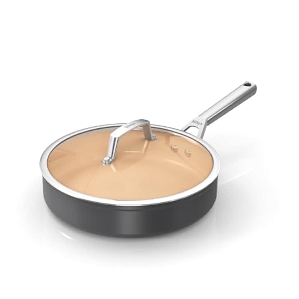 image 1 of Ninja Extended Life 26cm Ceramic Sauté Pan, Non-Stick (No PFAS, PFOA, Lead or Cadmium), Induction Compatible, Oven Safe Up to 285°C, Terracotta and Grey, CW90126EUI