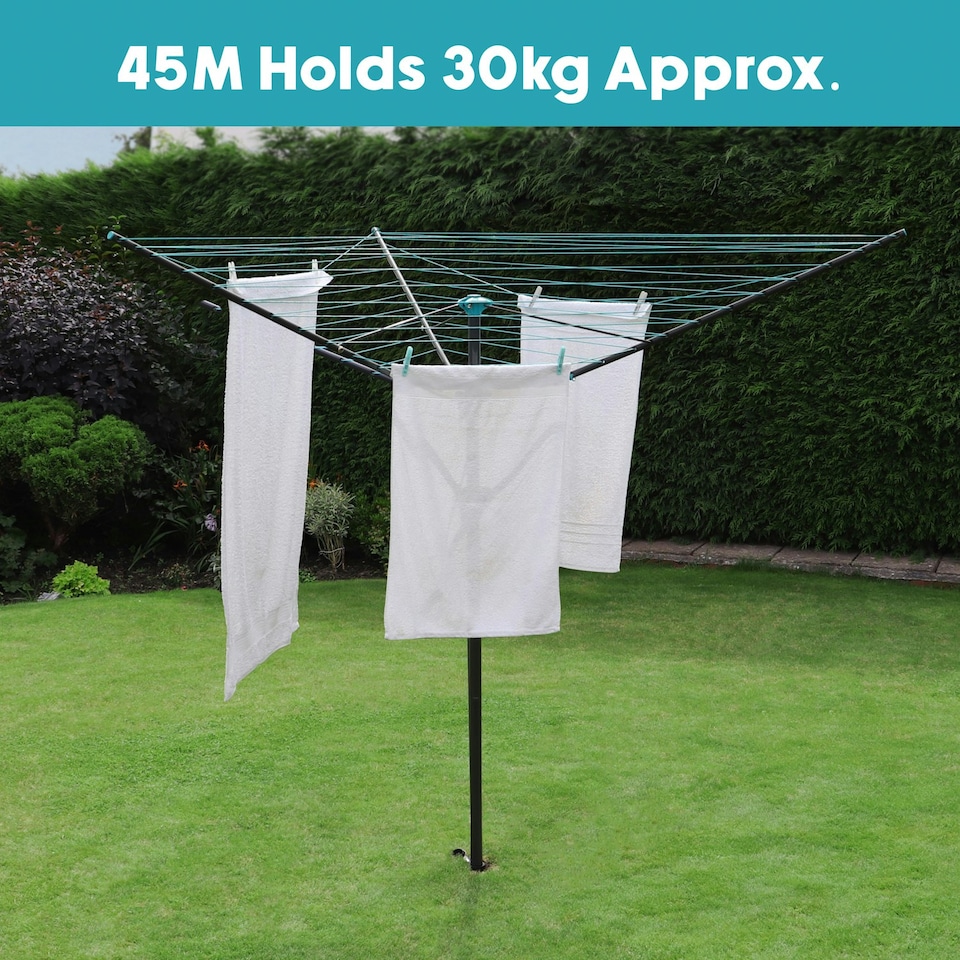 image 1 of JVL 3 Arm Powder Coated Steel Rotary Airer 45 Metres, Grey