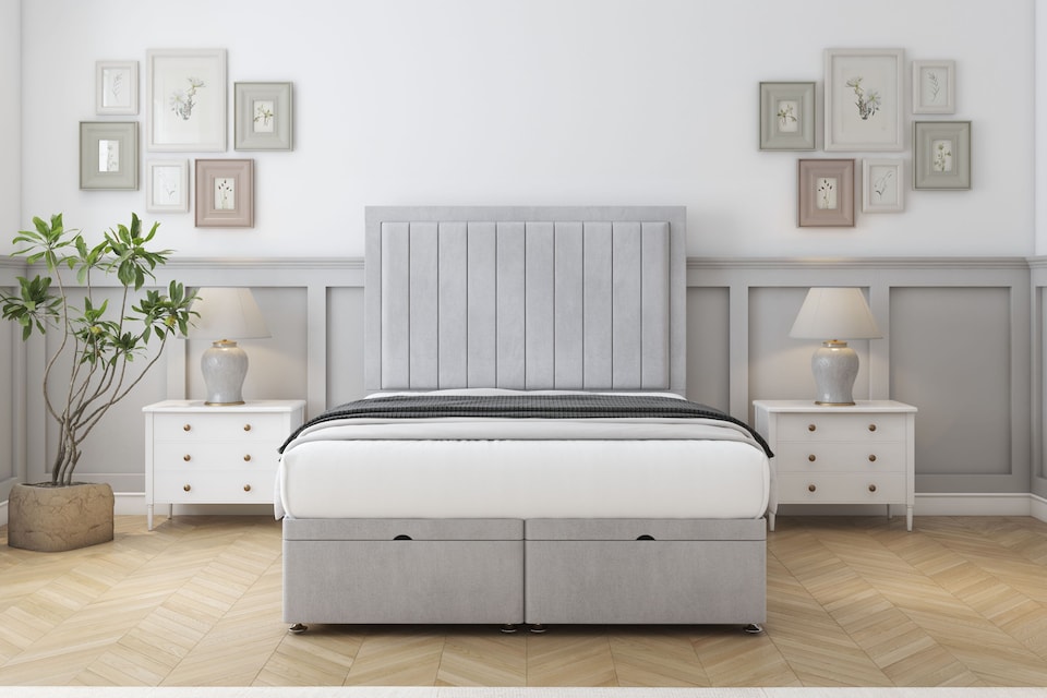 image 1 of Sloomy Pemberton Silver Naples Ottoman Bed With Mattress With 54" Floor Standing Headboard 4'6 Double
