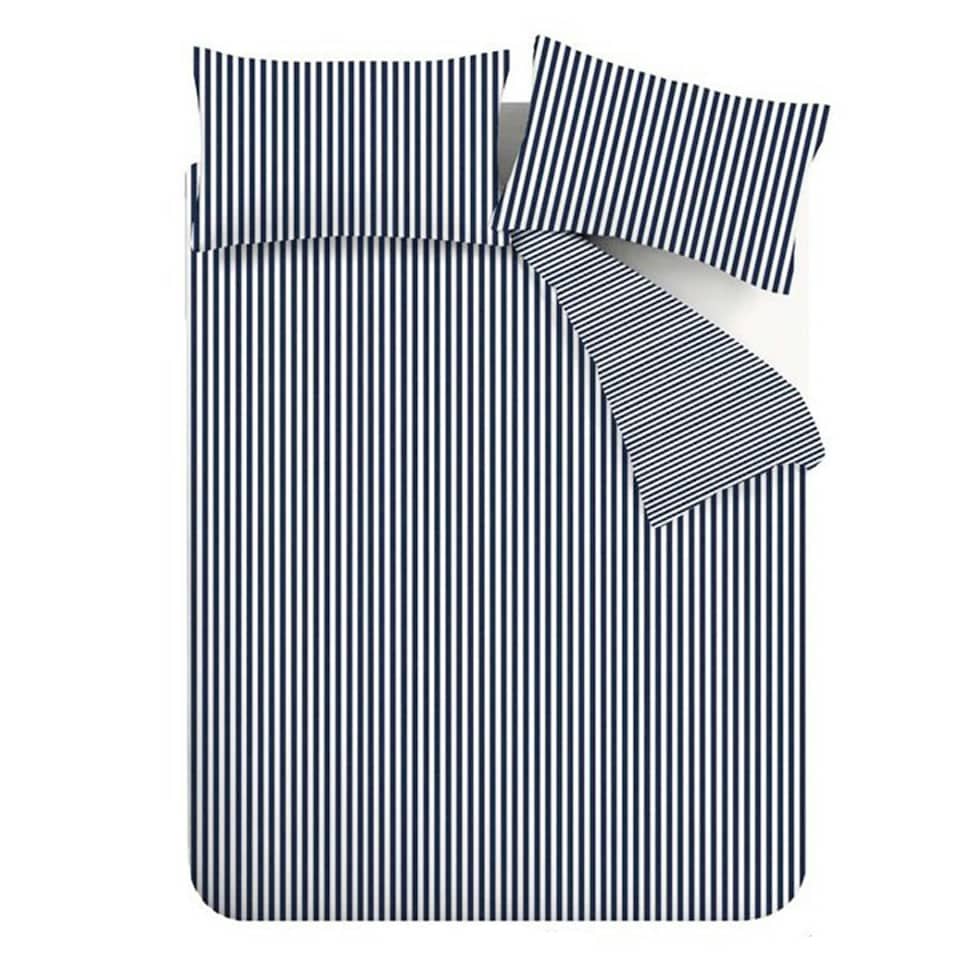 image 1 of Catherine Lansfield Brushed Stripe Cotton Reversible Duvet Cover Set Navy Blue | Blue | Navy Blue | King