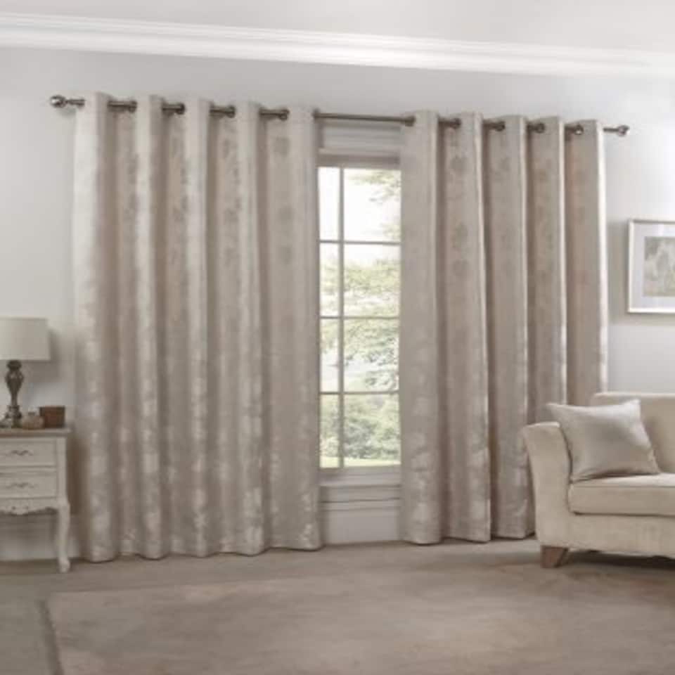image 1 of English Garden Lined Eyelet Jacquard Curtains 116cm x 183cm Cream | Cream | Cream